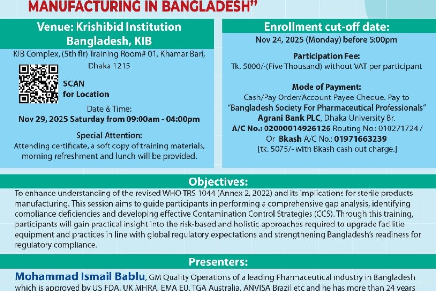 "Gap analysis and CCS implementation roadmap for WHO TRS 1044-ANNEX 2: A holistic challenge for parenteral product manufacturing in Bangladesh"
